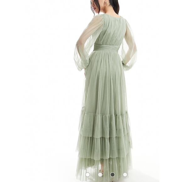 Lace & Beads Bridesmaid Madison long sleeve maxi dress in dusty sage size Us 4 - Picture 2 of 5